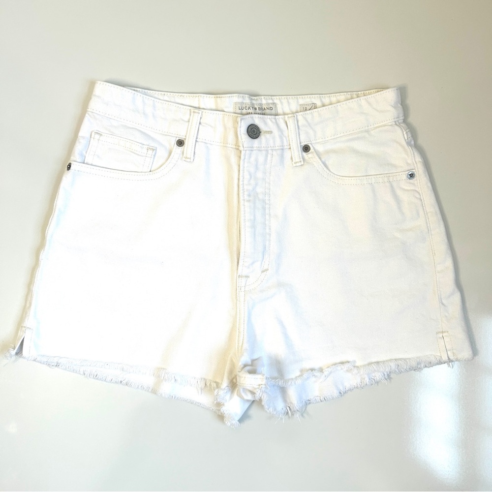 Lucky Brand | White Denim Frayed Side Split Shorts Size 10